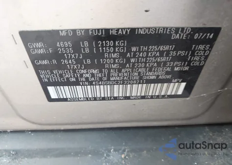 2015 Subaru Outback 2.5I Premium from USA, damaged, VIN 4S4BSBDC2F3208211